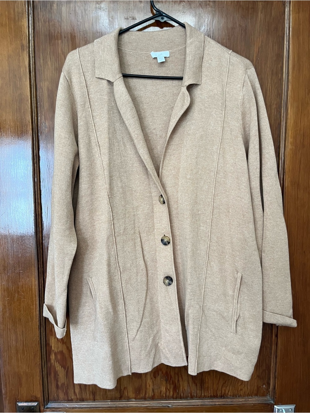 J Jill Tan Knit Button-Front Cardigan Sweater